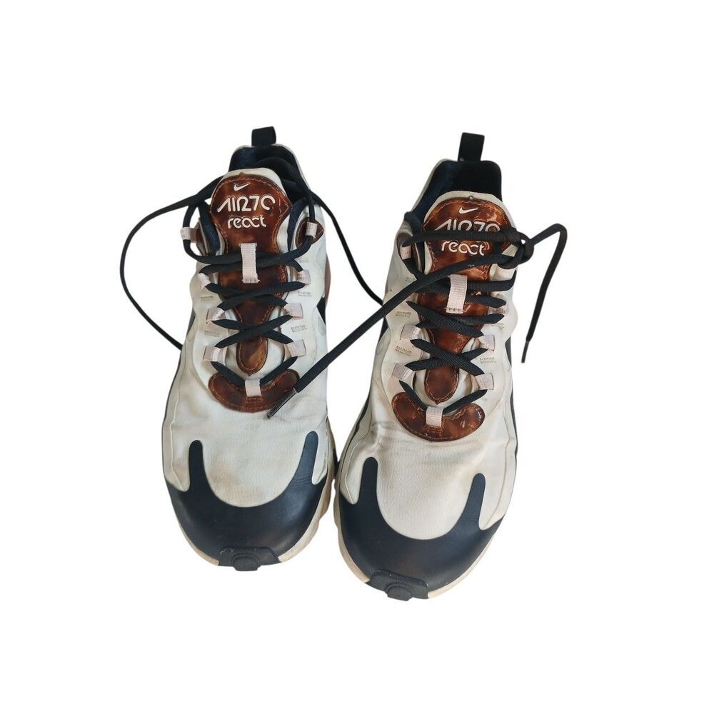 Nike Air Max 270 React Men’s Sneakers White Black Brown Size 8 Athletic Shoes